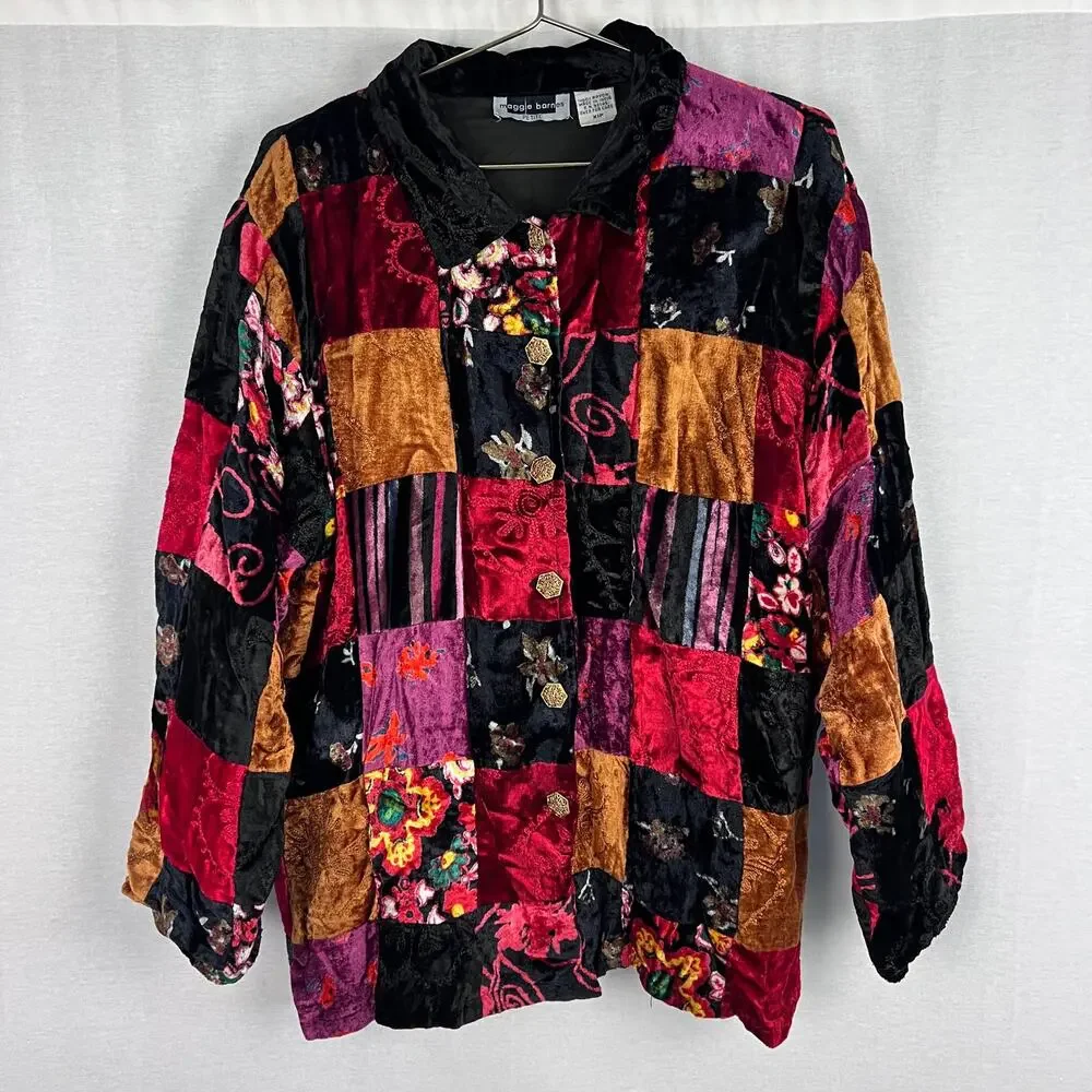 Vintage 80s Jacket Floral Velvet Patchwork Boho Artsy Whimsigoth Shabby Hippie